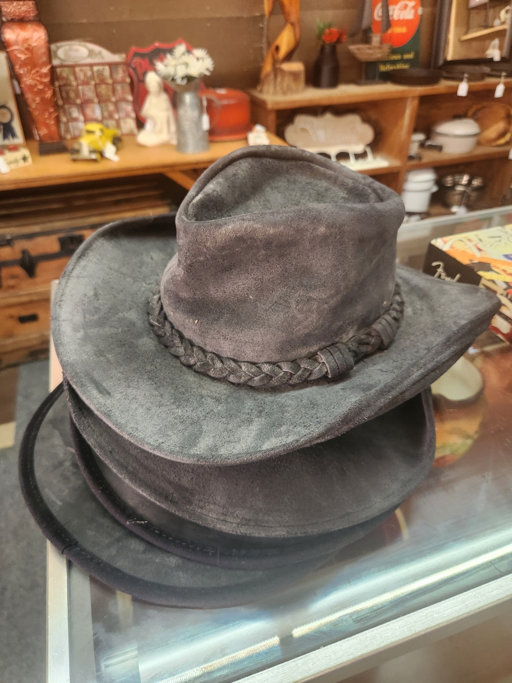 Minnetonka Men's Braided Suede Cowboy Hat in Charcoal Gray